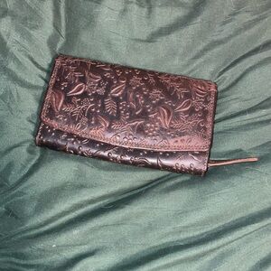 Floral Tooled Brown Faux Leather Wallet